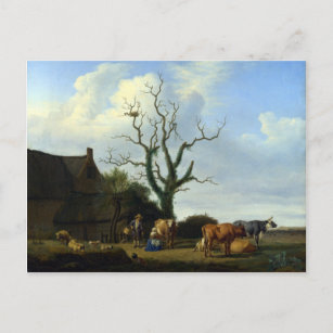 Carte Postale Adriaen van de Velde Une ferme avec un arbre mort