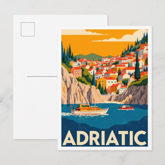 Carte Postale Adriatic Croatia Art vintage Travel (Devant / Derrière)