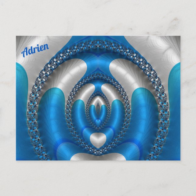 Carte Postale ADRIEN Éclairé ! ~  Conception de fractale 3D bleu (Devant)
