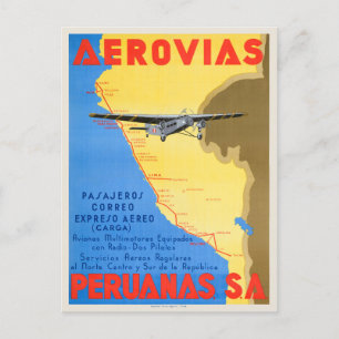 Carte Postale Aerovias Peruanas Pérou Poster vintage 1936