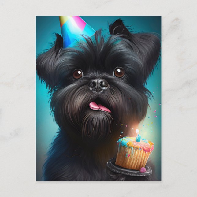 Carte Postale Affenpinscher célébrant gâteau aux ballons d'anniv (Devant)