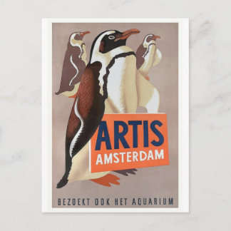 Carte Postale Affiche 1947 de pingouins d'Amsterdam de zoo