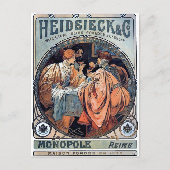 Carte Postale affiche art déco mucha Heidsieck & G (Devant)