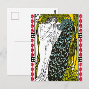 Carte Postale Affiche Art nouveau femme et paon antique