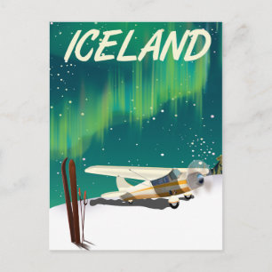 Carte Postale Affiche d'avion de ski de style vintage Islande