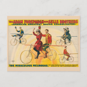 Carte Postale Affiche De Cirque Montrant Des Vélos Sur Tightrope