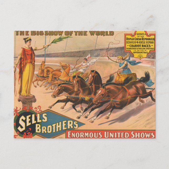 Carte Postale Affiche de cirque vintage d'une course de chars ro (Devant)