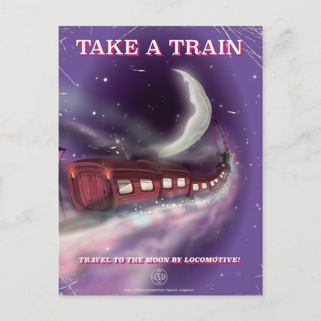Carte Postale Affiche de dessin animé pour prendre un train pour (Devant)