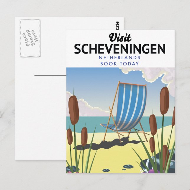 Carte Postale Affiche de la plage de Scheveningen aux Pays-Bas (Devant / Derrière)