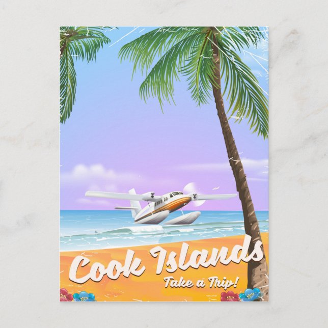 Carte Postale Affiche de la plage de voyage de Cook Islands Vint (Devant)