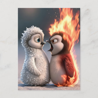 Carte Postale Affiche de pingouin Amber & Frosty Fire and Ice