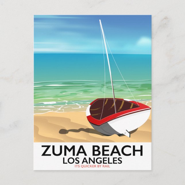 Carte Postale Affiche de plage de Zuma Beach LA Rail (Devant)