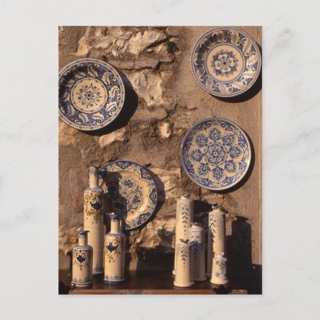 Carte Postale Affiche de poterie bleue et crème d'Ombrie (Devant)