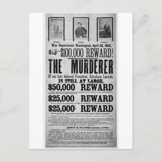Carte Postale Affiche de recherche Conspirateurs de l'assassinat (Devant)