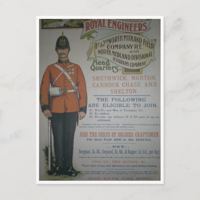 Carte Postale Affiche de recrutement des Royal Engineers anglais (Devant)