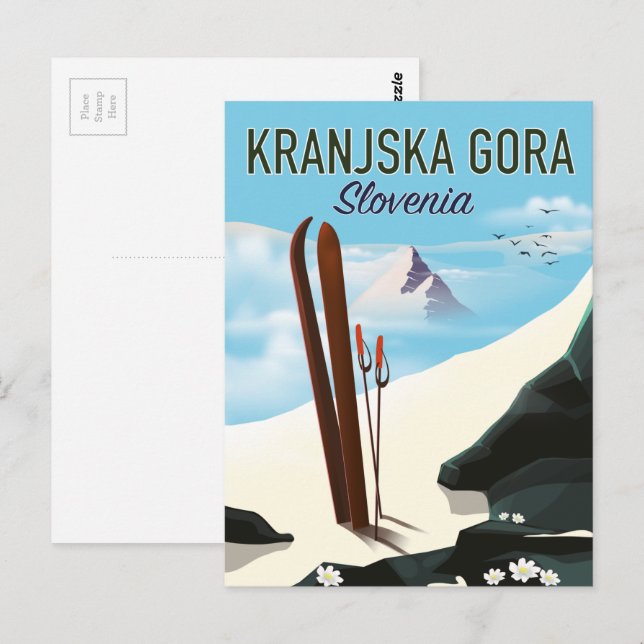 Carte Postale Affiche de ski de Kranjska Gora Slovénie (Devant / Derrière)