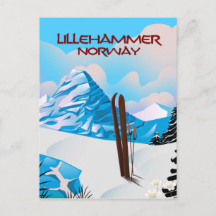 Carte Postale Affiche de ski de Lillehammer Norvège.