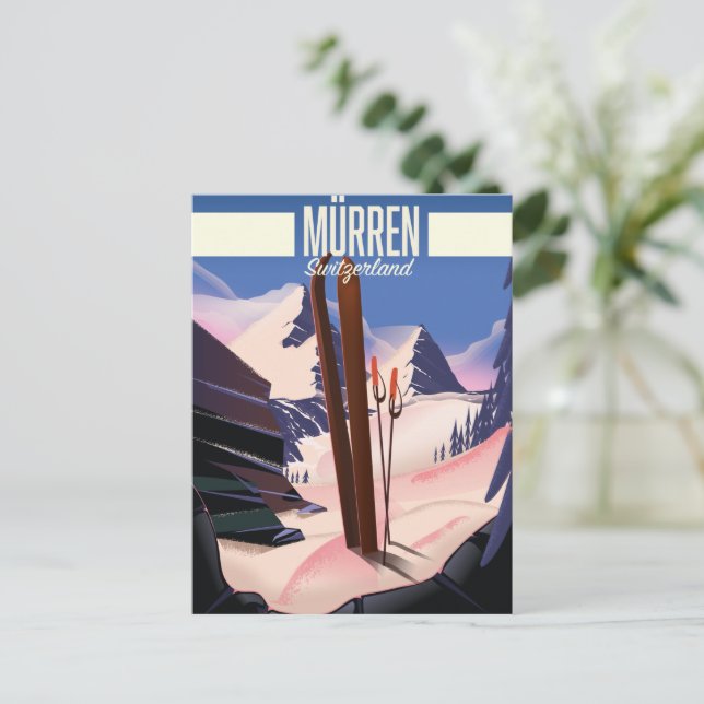 Carte Postale Affiche de ski de Murren Suisse impression d'art. (Debout devant)