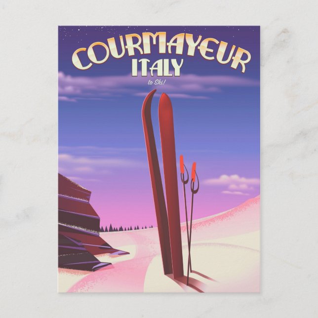Carte Postale Affiche de ski italienne de Courmayeur (Devant)