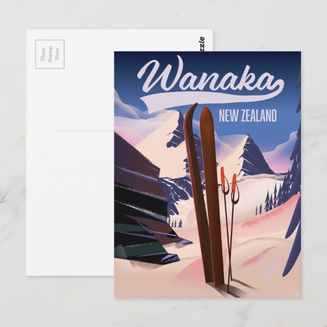 Carte Postale Affiche de ski Wanaka Nouvelle-Zélande (Devant / Derrière)