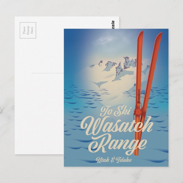 Carte Postale Affiche de ski Wasatch Range Utah & Idaho (Devant / Derrière)