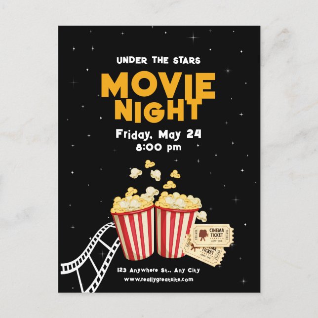 Carte Postale Affiche de soirée cinéma, soirée cinéma pour fête  (Devant)