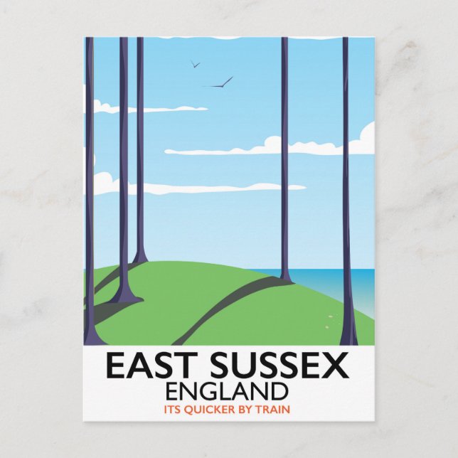 Carte Postale Affiche de train de l'East Sussex, Angleterre (Devant)