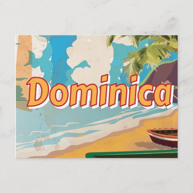 Carte Postale Affiche de vacances à la plage de la Dominique (Devant)