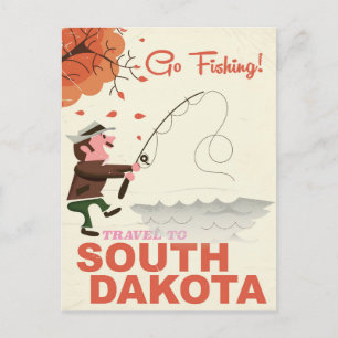 Carte Postale Affiche de vacances de pêche vintage du Dakota du 