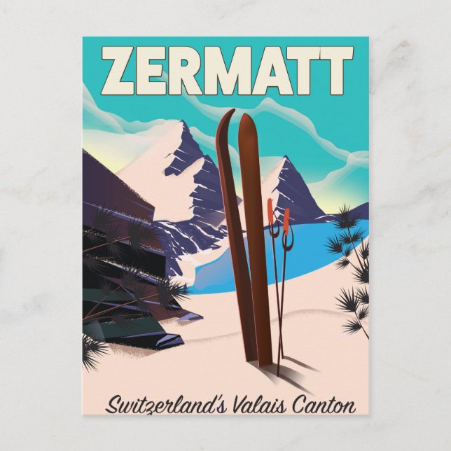 Carte Postale Affiche de vacances de ski à Zermatt (Devant)