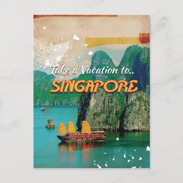 Carte Postale Affiche de vacances vintage à Singapour. (Devant)