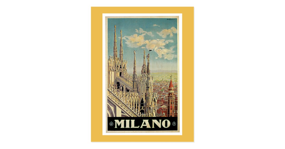 Carte Postale Affiche De Vintage Voyage De Milan Italie Zazzle Fr