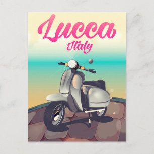 Carte Postale Affiche de voyage à Lucca Italie en scooter.