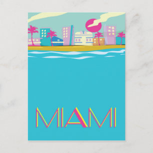 Carte Postale Affiche de voyage à Miami des années 80 vintage