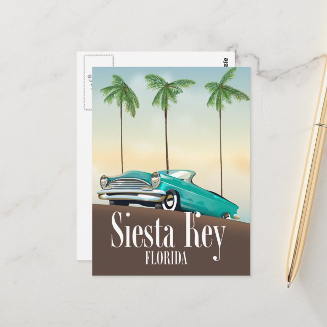 Carte Postale Affiche de voyage à Siesta Key Floride (Devant/Arrière en situation)
