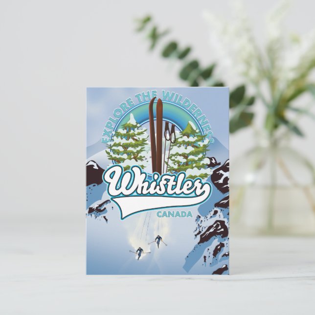 Carte Postale affiche de voyage à ski de Whistler Canada. (Debout devant)