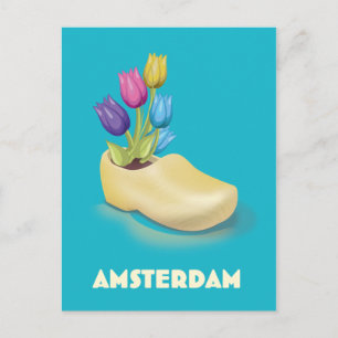 Carte Postale Affiche de voyage Amsterdam Cloggs et Tulipes.
