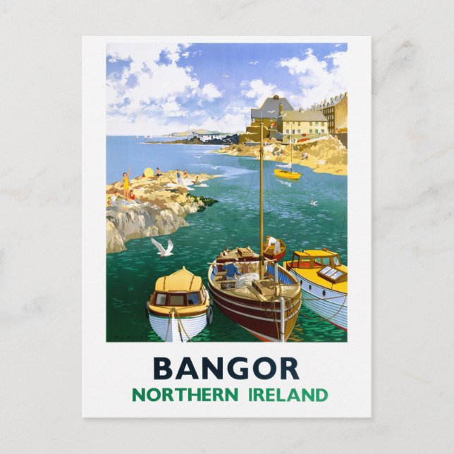 Carte Postale Affiche de voyage ancienne restaurée de Bangor Irl (Devant)