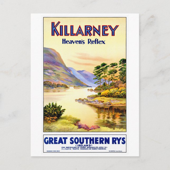 Carte Postale Affiche de voyage ancienne restaurée Killarney Irl (Devant)