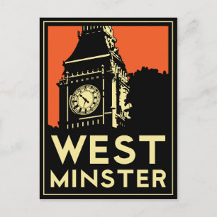 Carte Postale affiche de voyage art déco de westminster rétro