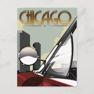Carte Postale Affiche de voyage auto vintage de la ville de Chic