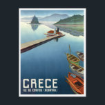 Carte Postale Affiche de voyage Corfou Grèce 1949<br><div class="desc">Affiche de voyage antique de 1949 publiée par l'office du tourisme grec représentant Pontikonisi (arrière - plan) et le monastère de Vlacherna (avant-plan) vue depuis les collines de Kanoni sur Corfou ou Kerkyra,  qui est une île grecque dans la mer Ionienne.</div>