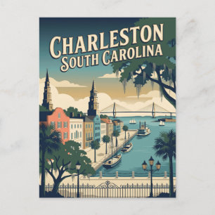 Carte Postale Affiche de voyage côtière de Charleston Caroline d