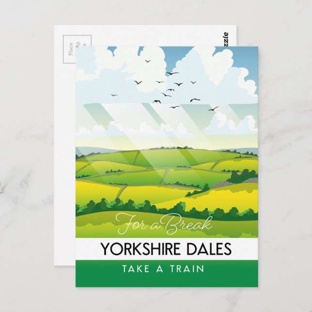 Carte Postale Affiche de voyage dans les Yorkshire Dales. (Devant / Derrière)
