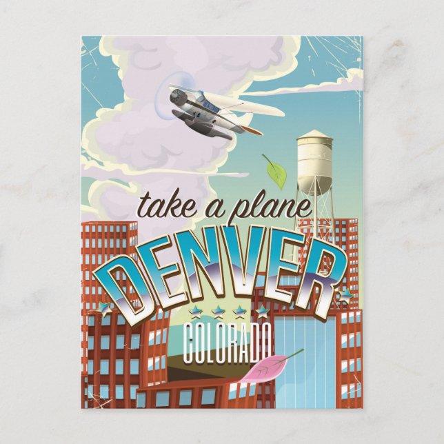 Carte Postale Affiche de voyage de bande dessinée Denver Colorad (Devant)