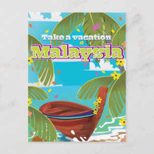 Carte Postale Affiche de voyage de dessin animé de Malaisie.