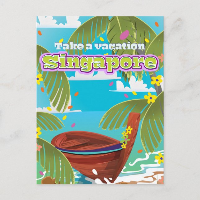 Carte Postale Affiche de voyage de dessin animé de Singapour. (Devant)