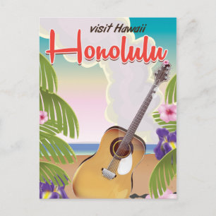Carte Postale Affiche de voyage de guitare acoustique Honolulu.