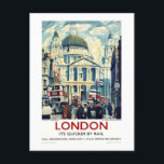 Carte Postale Affiche de voyage de la cathédrale vintage St Paul<br><div class="desc">Il s'agit d'une reproduction d'une affiche publicitaire vintage de voyage ferroviaire présentant la cathédrale Saint-Paul. Oeuvre de James Bateman A.R.A (1893-1959), artiste peintre anglais qui a conçu des affiches pour Great Northern Railway, Great Western Railway, Londres. Rendez vos souvenirs de voyage éternels avec cette carte postale. Un cadeau idéal pour...</div>