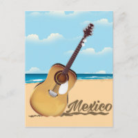 Affiche de voyage de la plage de guitare mexicaine